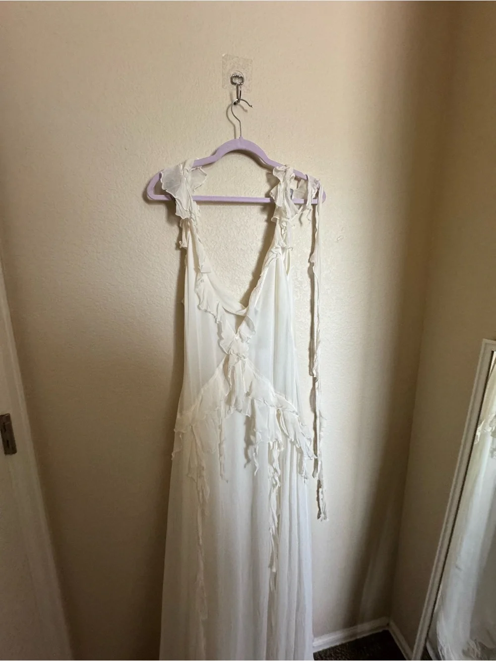 Seni‎ Moto Ozun Maxi Dress Sz L Ivory Ruffle Dreamy Romantic NEW
